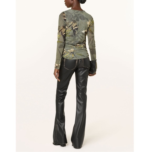 ALLSAINTS Hanako Floral Mesh Top Olive Green - Picture 3 of 11